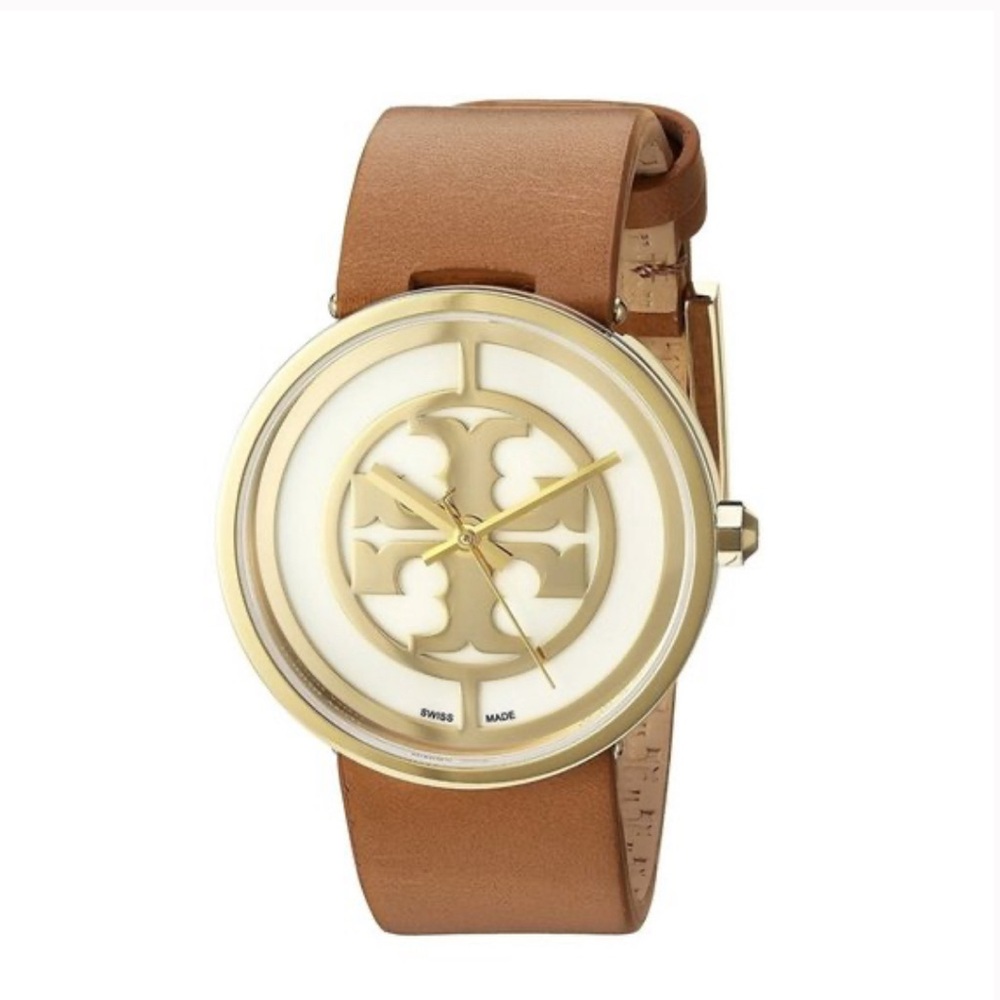 NWT Tory Burch Women The Miller Brown Leather Strap Watch 32mm